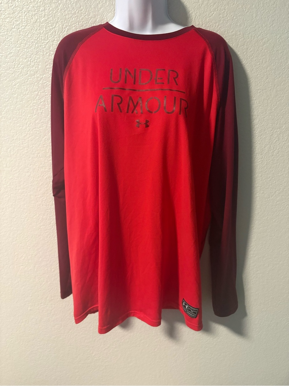Men-Under Armour Bright Red Athletic Long Sleeve Shirt